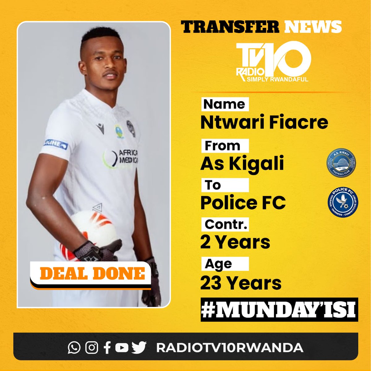 AntaMucyo's tweet photo. 🌍Mu Nda Y'Isi
🚨Breaking News
🔸️Ikipe ya @Policefc_Rwanda yamaze kumvikana @ntwari___fiacre
🔸️ #Mashami arimo kubaka Ikipe neza https://t.co/EqnShTvWcy