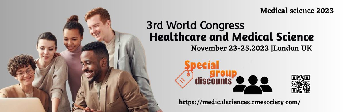 Special group discount For Medical Science congress 
#medicine #Medical #healthcare #CancerResearch #Cardiology #conference #Congress #neuroscience #Pediatrics #dentistry #Allergy #Doctors #research #ResearchPapers #ResearchPaper #researcher #dermatology #immunology #urology