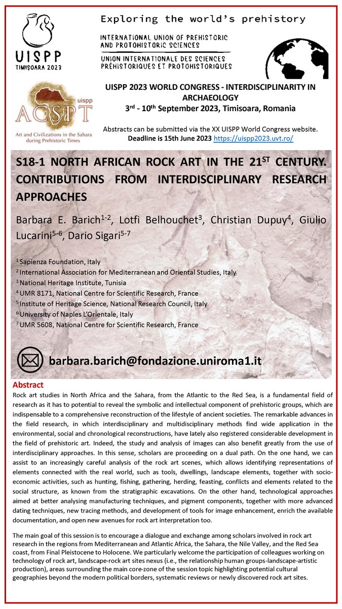 20th UISPP Congress 2023 (Timisoara, Romania) extended the Call for Abstracts till 15/06/2023!!!
90 more bursaries for Ph.D. and MA students to cover travel, accommodation, and registration expenses:
uispp2023.uvt.ro
uispp2023.uvt.ro/fr/bursaries-g…