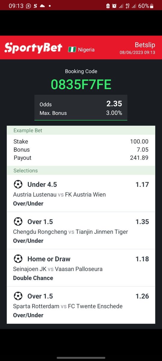WizSureBet's tweet photo. Thursday ❤️

Sportbet Code: 0835F7FE

#betresponsibly #sportybet @jujupunter @BETFUSE1 @Betodds1 @bettipstar1 https://t.co/1hiIGM299D