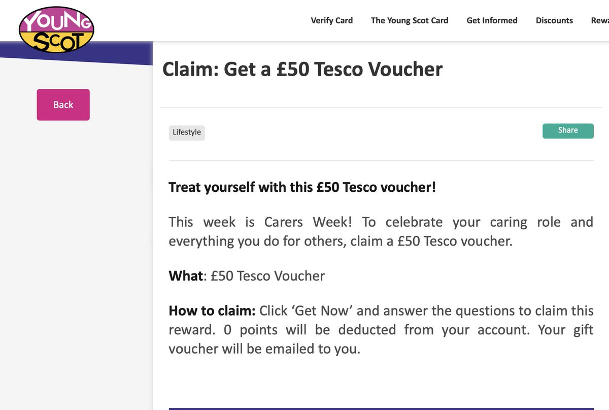 I'm not sure if many young carers in Scotland will be aware of this. But if you have a Young Carer Package linked to your @YoungScot card then log into your account and you should be able to claim your £50 Tesco voucher - Every little helps😅
#CarersWeek2023 
#RealCarersWeek