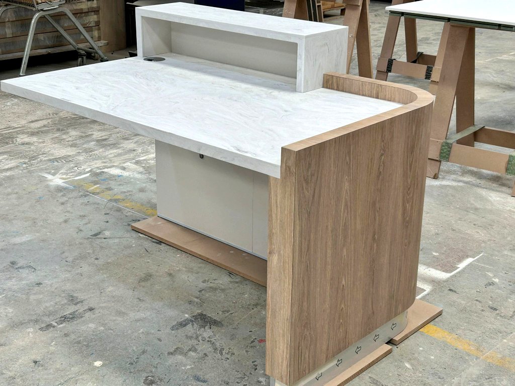 Small Reception Desk with Corian Limestone Prima console and worksurfaces. 
#madeinhull
#corianlimestoneprima