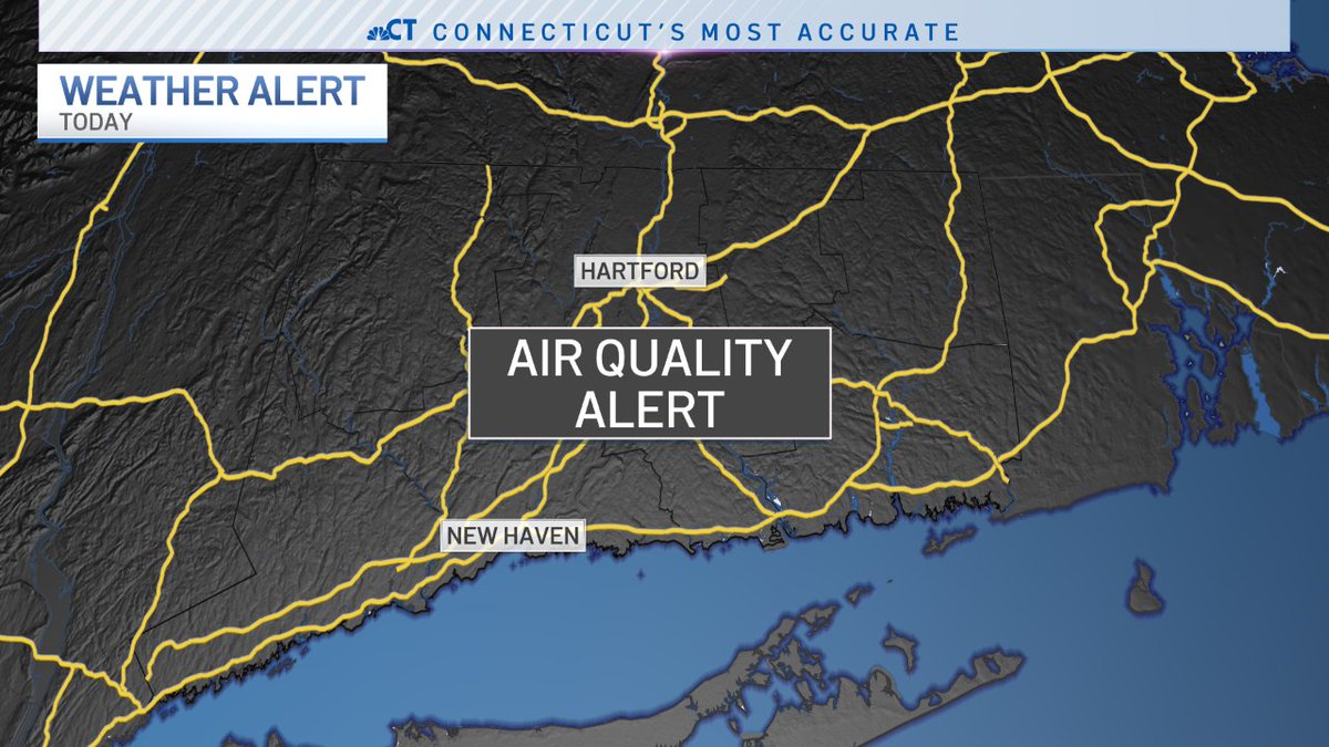 bobmaxon's tweet photo. Another day with smoke and cool temperatures...unhealthy air quality, but not as bad as yesterday in western CT. Overnight the smoke tends to clear...Isolated showers today, better chance tomorrow afternoon.  Sunday is the pick of the weekend....but Saturday is ok too. #NBCCT https://t.co/lz1WrOh17D