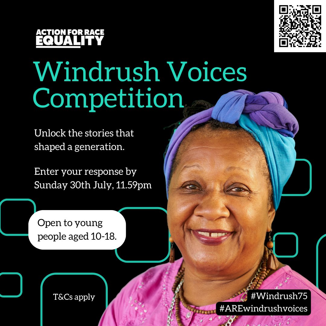 ✨Unlock the stories that shaped a generation!✨

ARE is thrilled to launch the #AREWindrushVoices #competition for #Windrush75!

We invite young people to connect w/ &amp; creatively represent the experiences, struggles &amp; triumphs of the #WindrushGeneration 👇actionforraceequality.org.uk/windrush75-com…