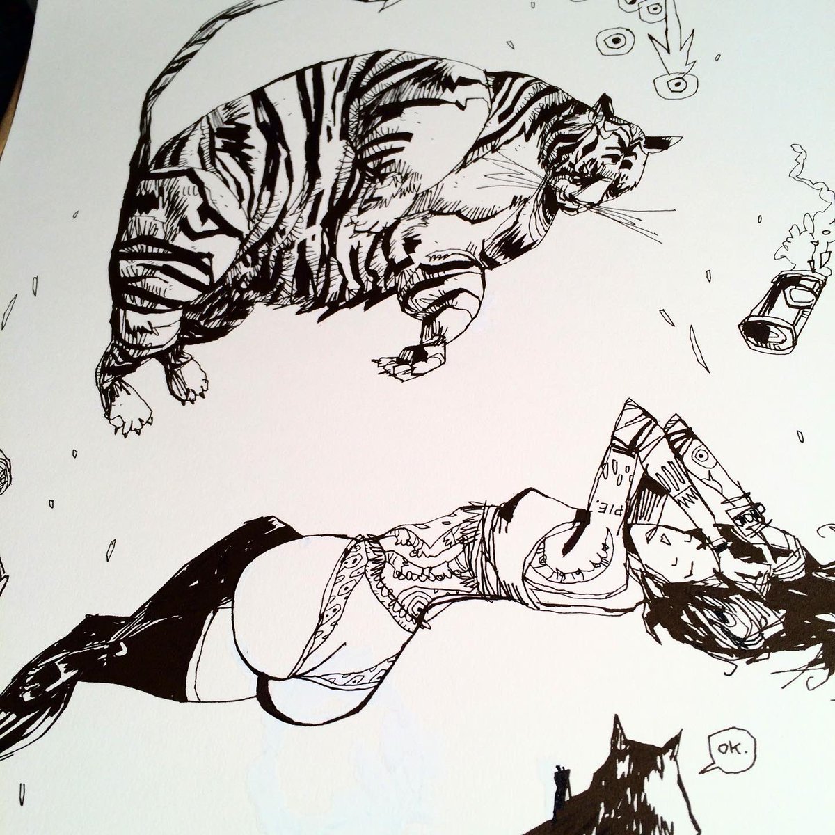 JimMahfood's tweet photo. That mystic space tiger. 
He’s here to help. 
#inks #spacetiger #crew #cat #mystic #cosmic #butt #psychedelic #visualfunk #foodone #jimmahfood https://t.co/oqkQmA8BH9