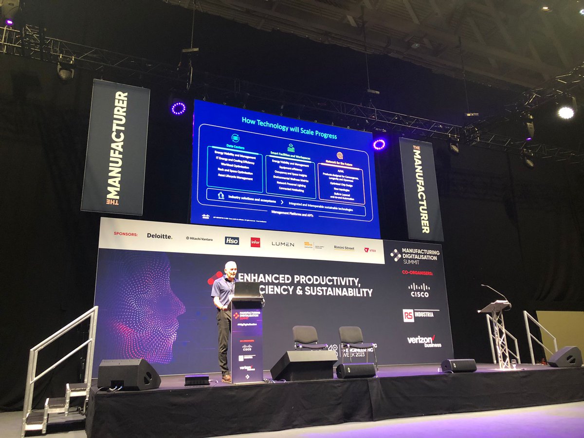 TheManufacturer's tweet photo. John Monaghan (Technical Solutions Architect, Enterprise Networks, Cisco presenting earlier on today at Manufacturing Digitalisation Summit.
"I canβt emphasis enough the importance of sensing technology when it comes to sustainable manufacturing."
#MfgDigitalisation #keynote https://t.co/p1drIEnsLu