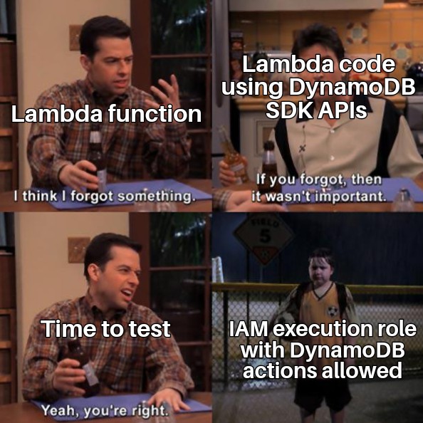 theslsterminal's tweet photo. IAM execution role be like - why!!!
Check out the blog about Lambda and granting access to only needed actions - https://t.co/a8LEHNRXTR
#Serverless #ServerlessMemes #AWS #Lambda #IAMrole https://t.co/SYak65JIqz