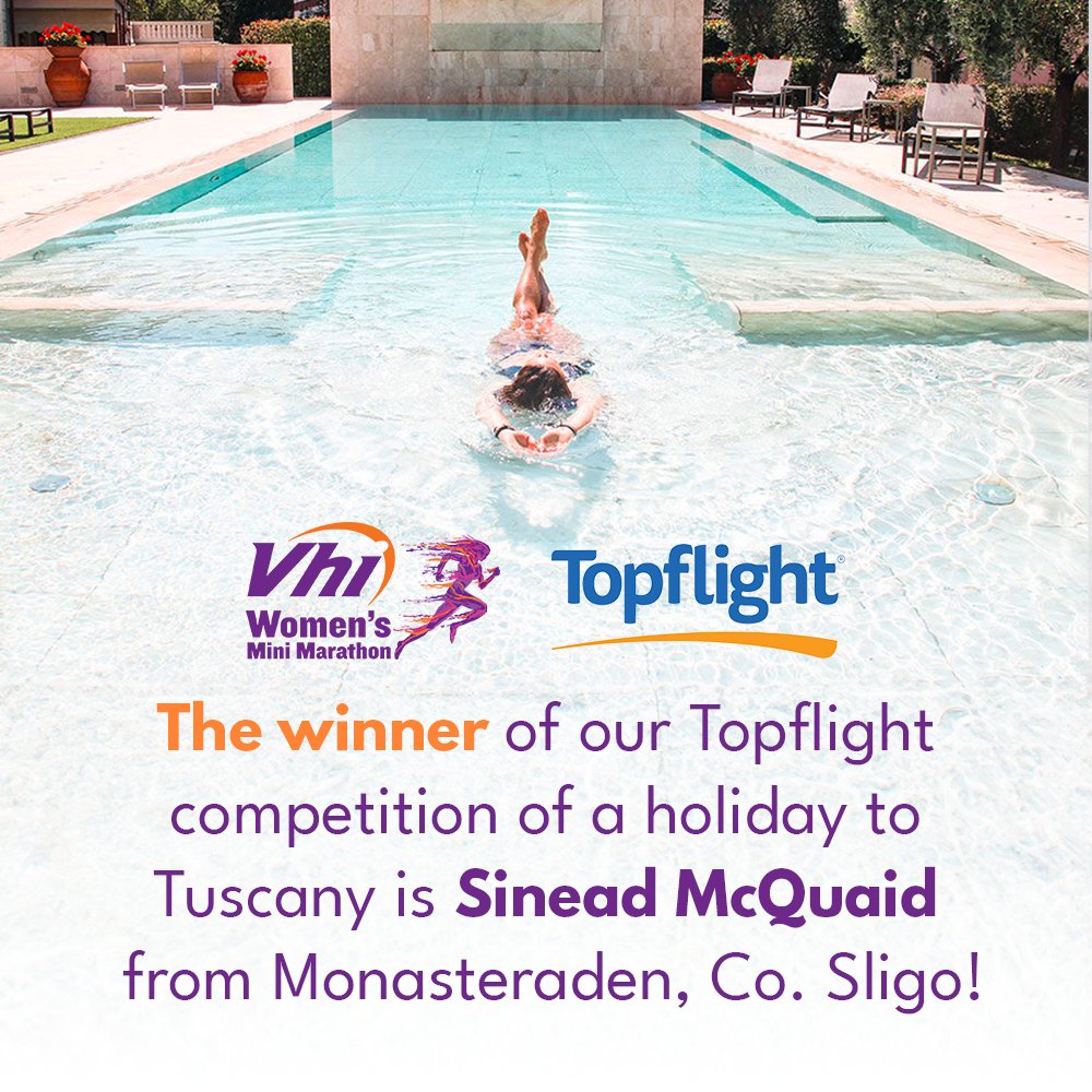 The winner of the fantastic prize of a September getaway to Tuscany from @topflight.ie is Sinead McQuaid from Monasteraden, Co. Sligo! (@mcquaidsinead) 🏖️ Congrats Sinead! 👏👏 #VhiWMM #vhiwomensminimarathon #Dublin #Ireland #10k #minimarathon #funrun #topflight