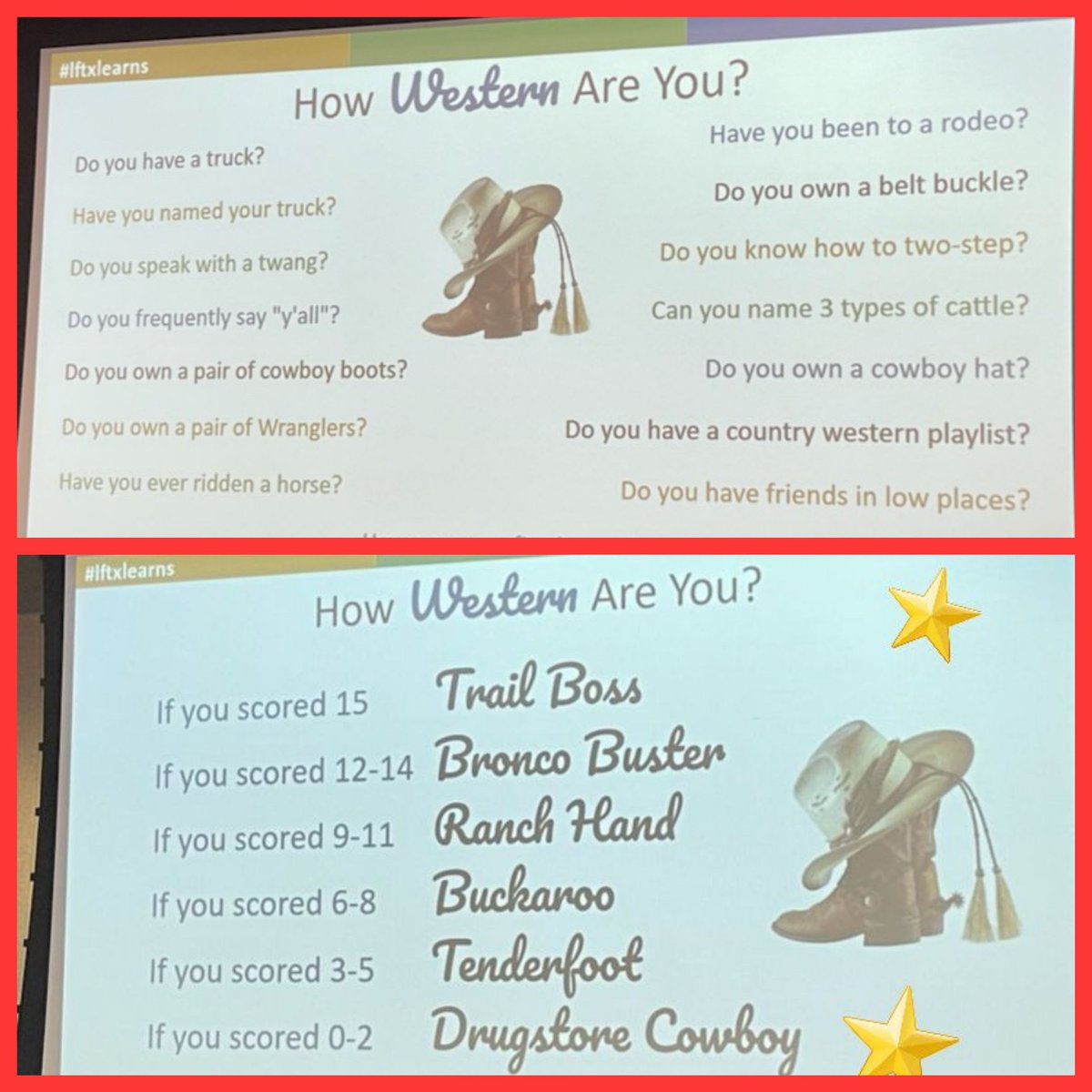 Christina Goranson (@cgoranson21) on Twitter photo How Western Are You? 🤠 Give yourself a point for each one answered YES. #lftxlearns <a href="/ClintISD/">Clint ISD</a> <a href="/CISDInstruction/">CISD Instructional Leadership</a> <a href="/Frazier2Lillian/">Lillian Frazier</a> How Western Are You? 🤠 Give yourself a point for each one answered YES. #lftxlearns <a href="/ClintISD/">Clint ISD</a> <a href="/CISDInstruction/">CISD Instructional Leadership</a> <a href="/Frazier2Lillian/">Lillian Frazier</a>