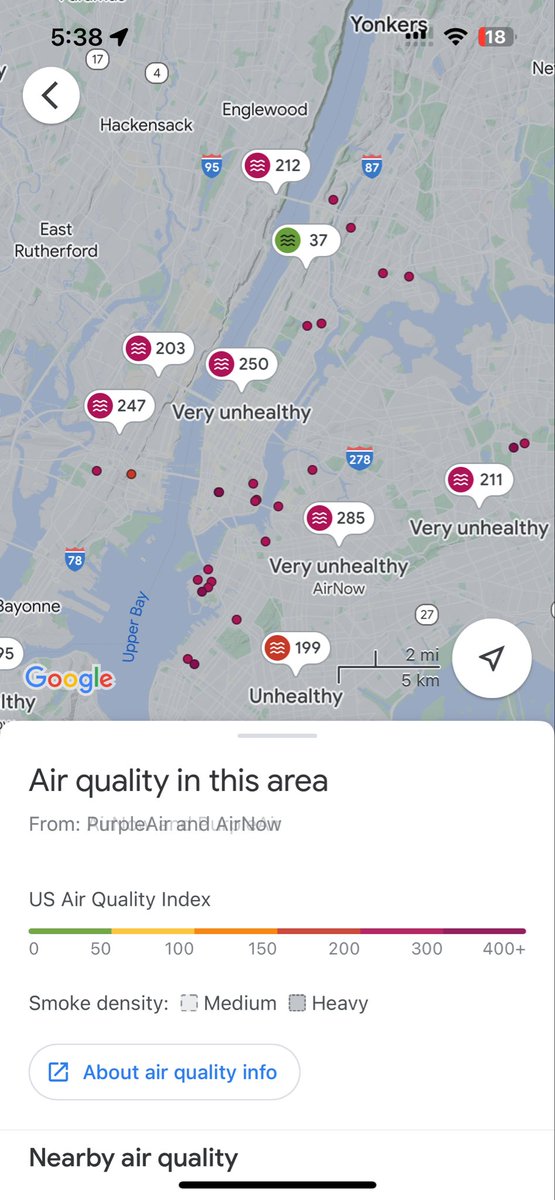 🆕 did you know there’s an air quality tool built into google maps? east coasters, here’s how you can compulsively check AQI and PMI like a californian during wildfire season: wsj.com/articles/air-q…