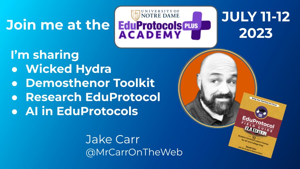 Super excited for the EduProtocols Academies this summer! I'll be presenting #WickedHydra, #ResearchEduProtocol, a discussion about integrating AI in #EduProtocols, and unleashing the new #DemosthenorToolkit, a whole new kind of EduProtocol! Hope to see you there!
