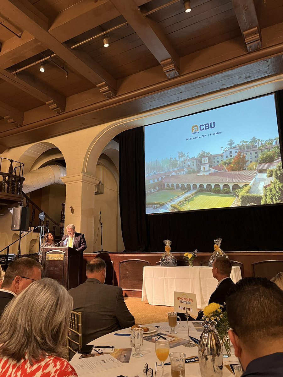 CBU_SchofBus's tweet photo. Good morning, Riverside! Lovely to see our President Dr. Ellis as host. Lance up! #rivbiz https://t.co/Uuj01tvGP1