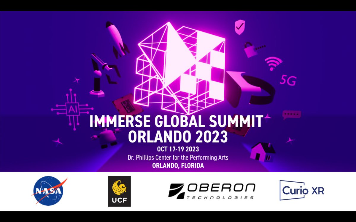 🔥 NASA, UCF, Oberon, CurioXR added to our Speakers & Exhibitors lineup immerseglobalsummit.com for Immerse Global Summit in Orlando on Oct 17-19 as part of Metacenter Global Week! #IGSorlando #SpatialComputing #vr #apple #visionpro #augmentedreality @UCF @oberontech
