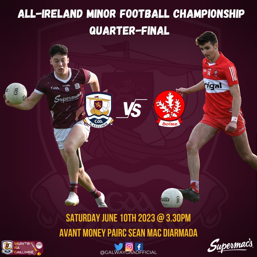 Our @Galway_GAA Minor football team face Derry this coming Saturday in the @ElectricIreland @officialgaa All Ireland 1/4 final at 3.30pm in Carrick on Shannon.

Best of luck to all involved 🇱🇻🇱🇻