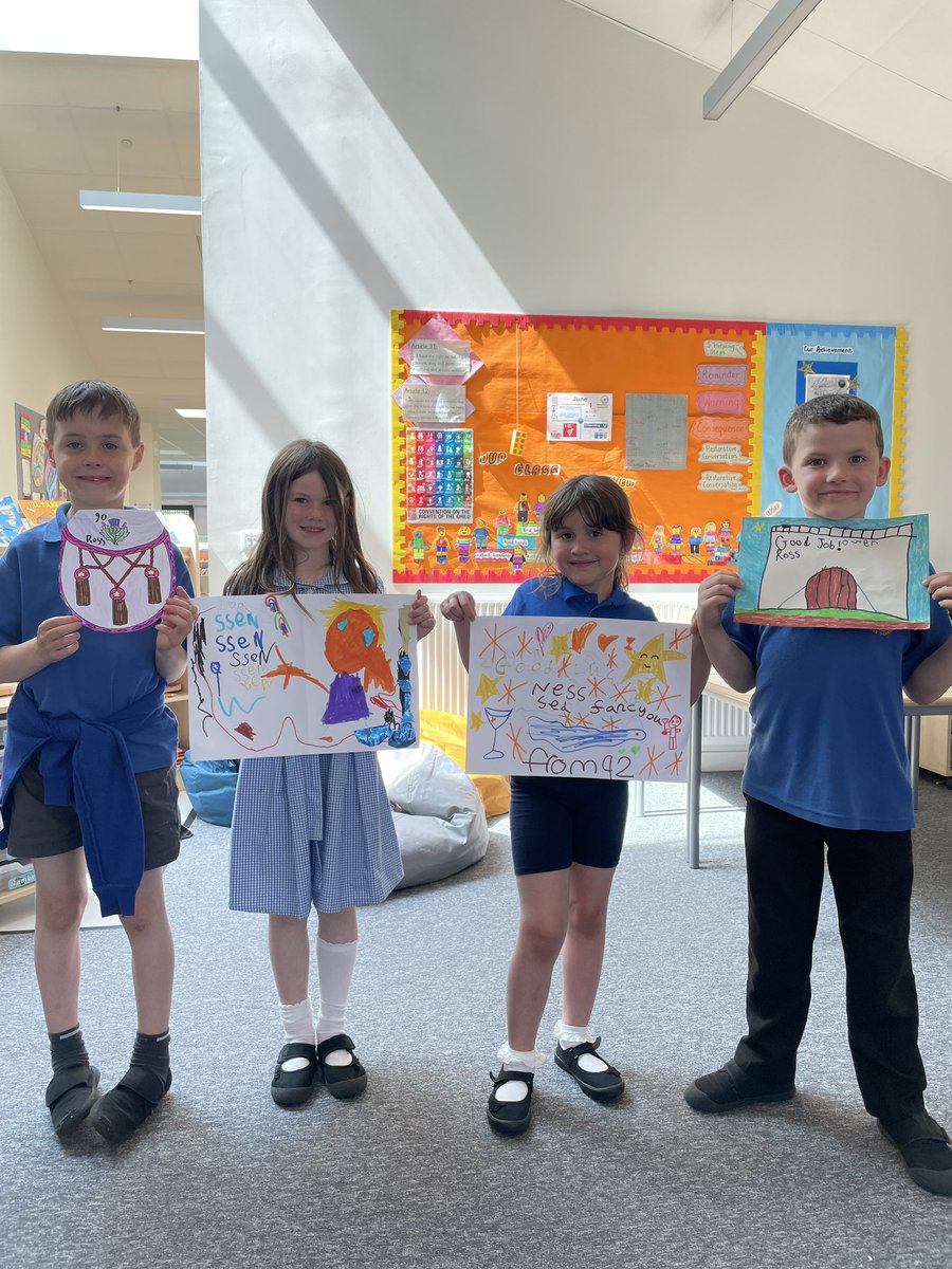 Miss_MacIsaac's tweet photo. Some lovely posters for our fantastic FM Ross to say thank you and good luck for the @HighlandCouncil Staff Recognition Awards tomorrow. Go Ross! 🦕🏰 @NessCastlePS https://t.co/gkciSEpEwm