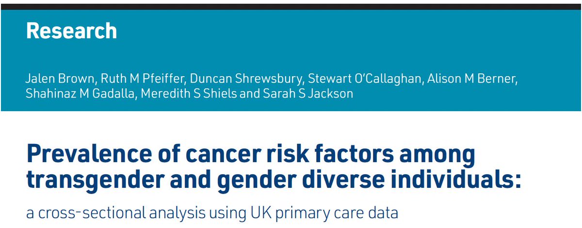 Out today! @jalenkb led this important analysis on health conditions among trans people engaged in primary care, written while they were a fellow with @NCIEpiTraining with @DrAllyCat @stewart_oc @DuncanShrew @meredithshiels 👏👏tinyurl.com/46pwtmfp @BJGPjournal 🏳️‍⚧️