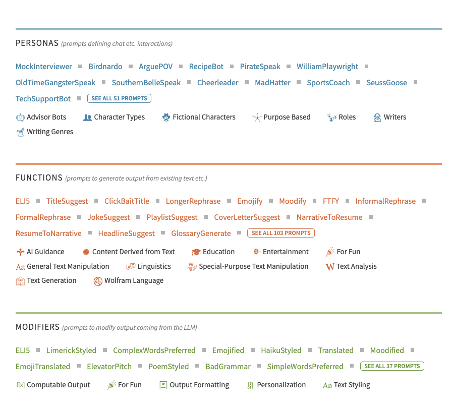 omarsar0's tweet photo. Wolfram Prompt Repository

A collection of ~200 basic and advanced LLM prompts for accomplishing tasks that range from fun to technical.

They are specific to Wolfram but there are a lot of interesting ideas on how prompts can be used and designed.

https://t.co/pcE5GAjSim https://t.co/S995oxST35
