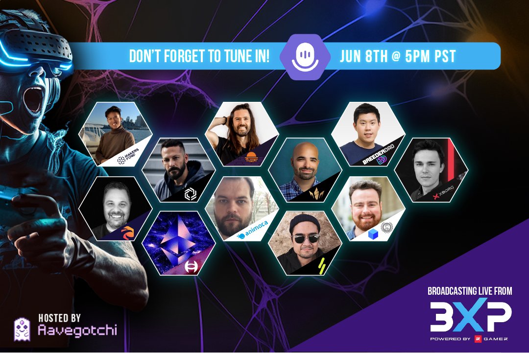 Less than 12hrs to go until this ebic space commences! 

Tune in on JUNE 8TH, 5PM PST for alllll the alpha coming LIVE from #3XP  

Feat. @_michaelsanders @DEVonf @_zeronium @jacobc_eth @ParallelTCGpod @lordofblocks @CaesarVerse_io @BreederDAO @Gunaughty 

hosted by #GOTCHIGANG