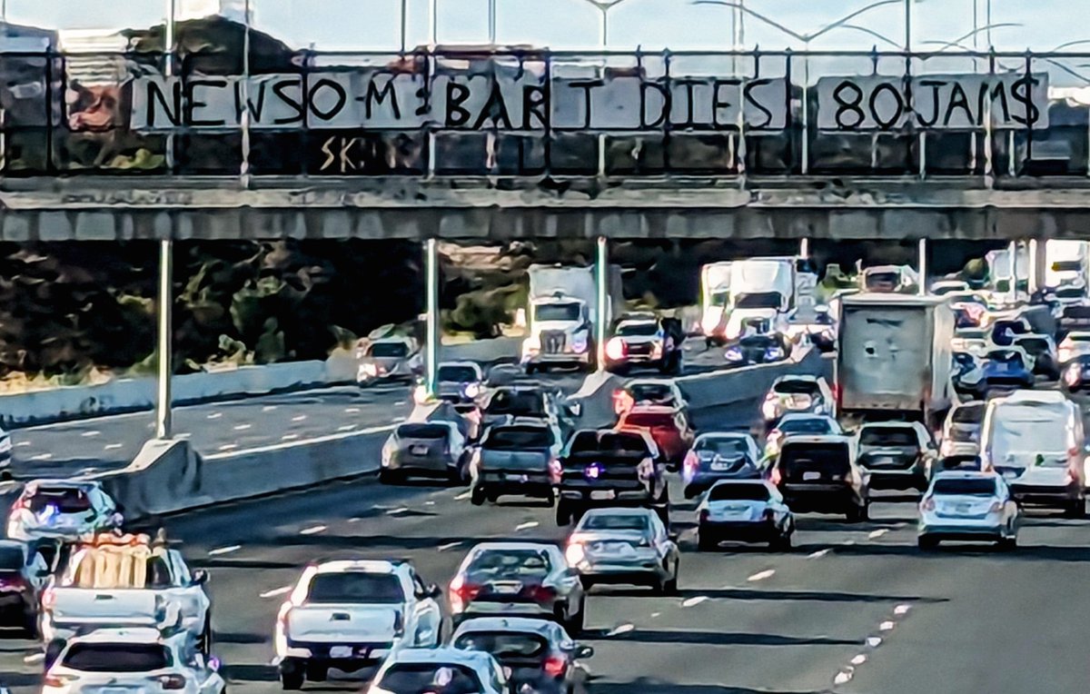 OMG LOVE IT! Just spotted over 80. "NEWSOM- BART DIES 80 JAMS"

I hope <a href="/GavinNewsom/">Gavin Newsom</a> gets the message!