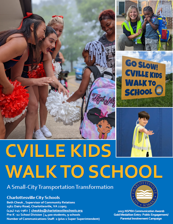 CvilleSchools's tweet photo. Congratulations to our community relations team of @Beth_Cheuk and @mandface for earning an @NSPRA Golden Medallion for their "Cville Kids Walk to School" public engagement campaign. Fantastic work! https://t.co/rNxBEemQbk https://t.co/QhZ5HqfMyo