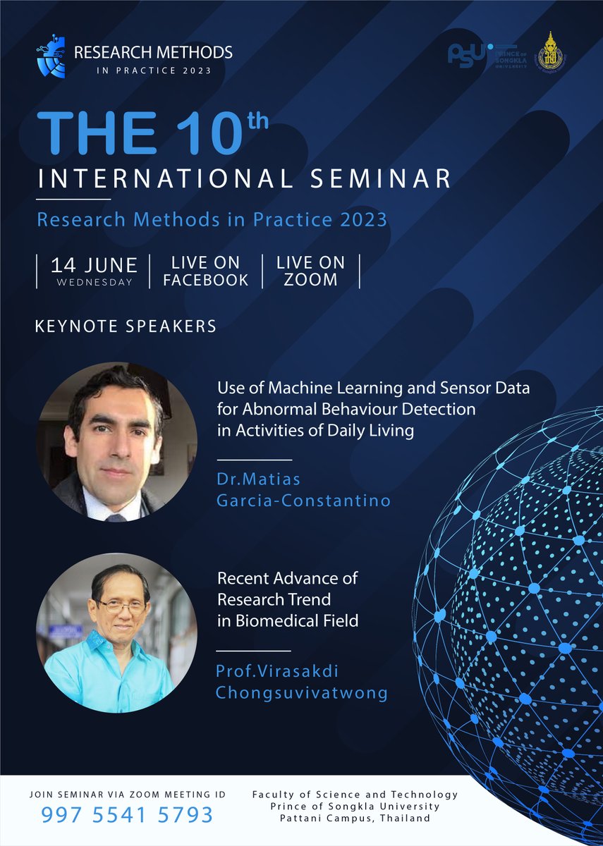 mattgarciablitz's tweet image. Less than a week for the 10th International Seminar &quot;Research Methods in Practice 2023&quot; at Prince of Songkla University Pattani Campus

Join the seminar via Zoom on Wednesday 14th of June (Thailand time). Programme available here: st.sat.psu.ac.th/seminar/Resear… #DataAnalysis #SensorData