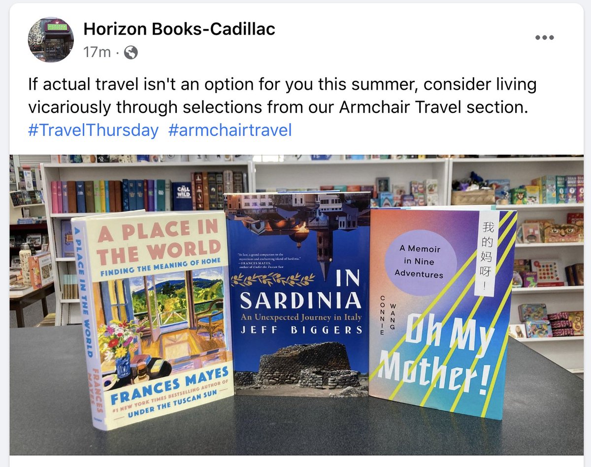 In Sardinia in Michigan! Thanks @horizonbooks #indiebookstoresrock #TravelThursday #armchairtravel #travel #travelbook #history #historian #sardinia #italy @melvillehouse