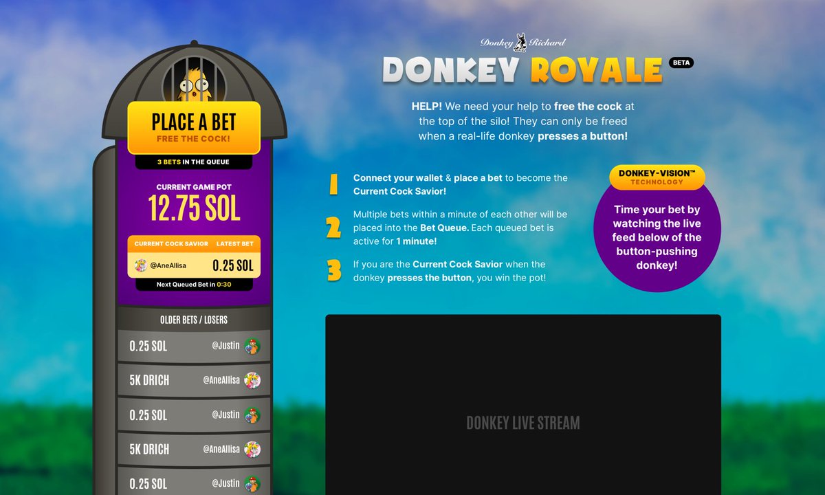 GM, Donk Fam! 👊

Today, we bring you a look into your Donkey Royale Game! 🔥

Our team is working hard to make the game fun and exciting to play!

Stay tuned for more sneak peeks! ✨

LFG, DONKS!!! 🔥 HEEHAW!

#NFTCommunity #SolanaNFTs #Solana