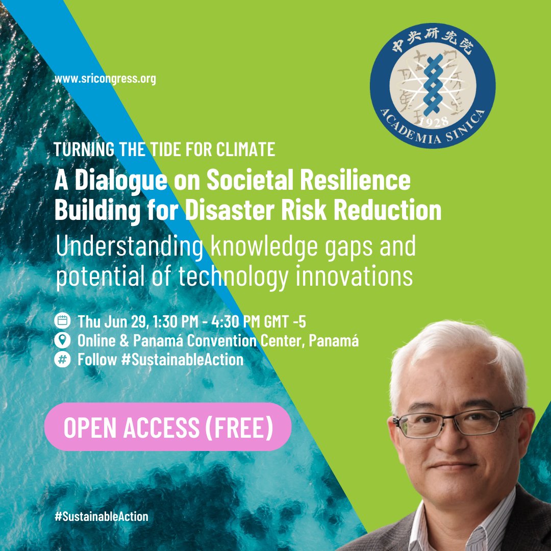 SRICongress's tweet photo. On #WorldOceansDay 🌊 we celebrate one of the key #SRI2023 themes: Turning the Tide for Climate.

Explore @AcadSinica session focused on how tech &amp; #AI can help disaster risk reduction.

#SustainableAction

@FutureEarth @FutureEarthTPE @Belmont_Forum  @IAI_news @senacyt https://t.co/Qw0NpF1Qi9