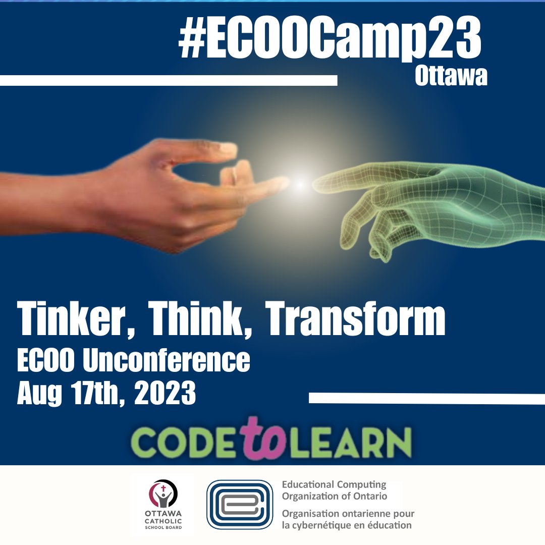 Tinker, Think, Transform - ECOO Unconference
An “unconference” is professional development that focuses on peer-to-peer learning, collaboration & creativity. It is an attendee driven event where content is driven by participants. Register- https://t.co/4pIuaFhylB #ECOOcamp #onted