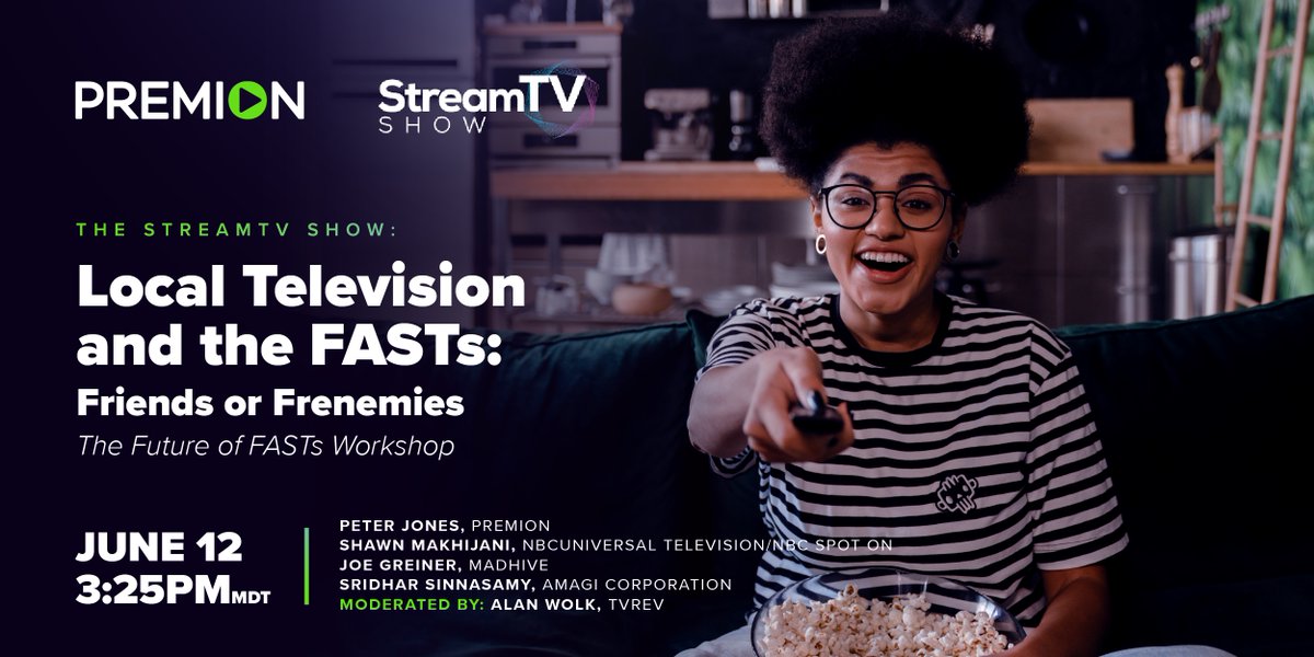 PremionMedia's tweet image. Our Peter Jones will be at The #StreamTV show on the "Local Television and the FASTs: Friends or Frenemies" panel this Monday June 12 to share perspectives on #local #advertising in the #streaming era.  #CTV
streamtvshow.com/streamtvshowco…