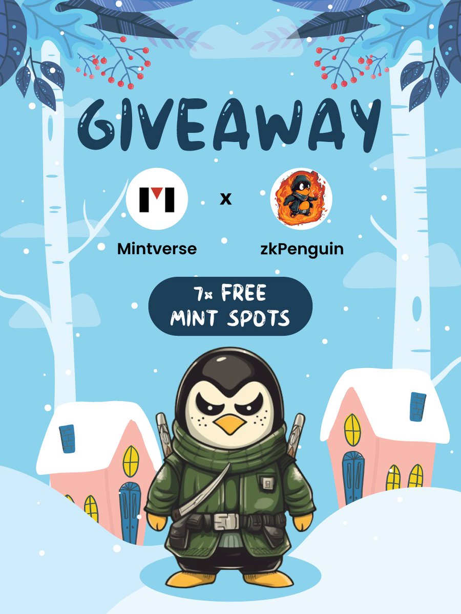 Mintverse_'s tweet photo. 👀 Mintverse x zkPenguin🐧 Giveaway
🏆 We are giving away 7× FREE MINT SPOTS from @zksyncpenguin❗️

🍀7 winners 🚀
👉To enter:
1️⃣Like/Retweet
2️⃣Follow @zksyncpenguin &amp; @Mintverse_
3️⃣Tag 3 friends

🕙Ends in 48hrs!
#wl #Mintverse #NFT #NFTGiveaway #Airdrop #Freemint https://t.co/rhi1HdEToU