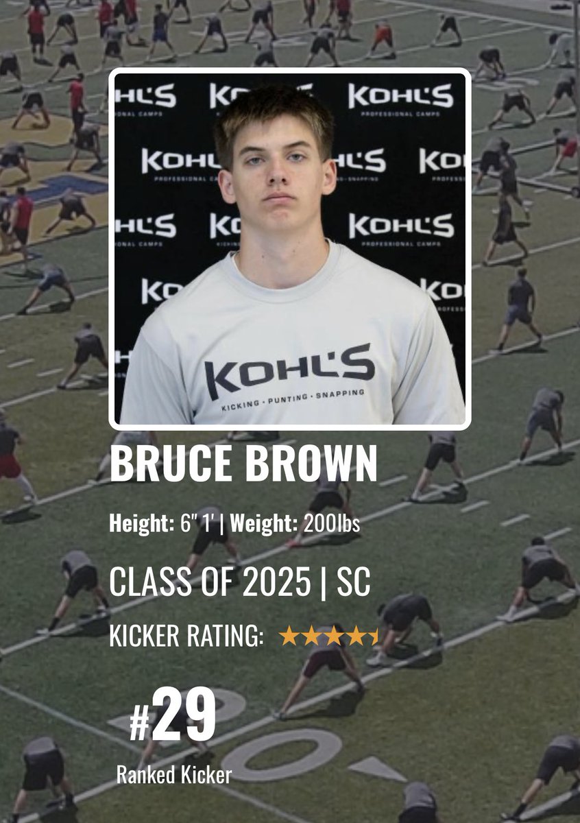 After a great southern showcase, thank you @KohlsKicking for ranking me the 29th 2025 kicker in the nation and a 4.5 ⭐️.