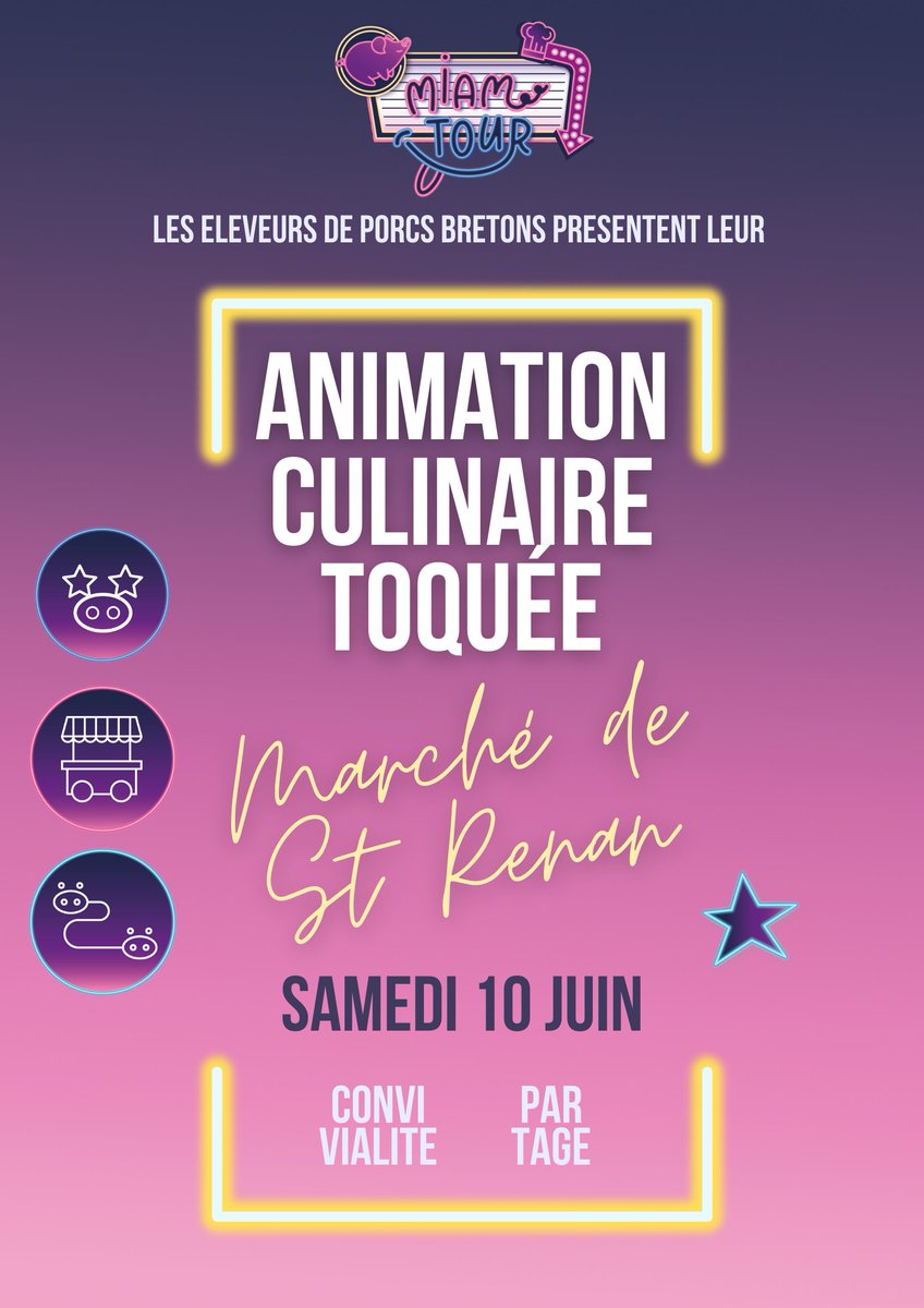 Les éleveurs de porcs bretons vous donnent RDV ce samedi au marché de St Renan de 8h à 13h pour leur animation "toquée" ! #MiamTour