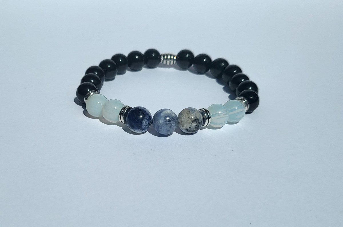 Excited to share the latest addition to my #etsy shop: Unisex Obsidian Sodalite Opalite Gemstone Stretch Bracelet. Fathers Day Bracelet Gift For Dad. Natural Blue Stone Bracelet For Men For Women etsy.me/3oRGlYu #blackbracelets #gemstone #Obsidianbracelet