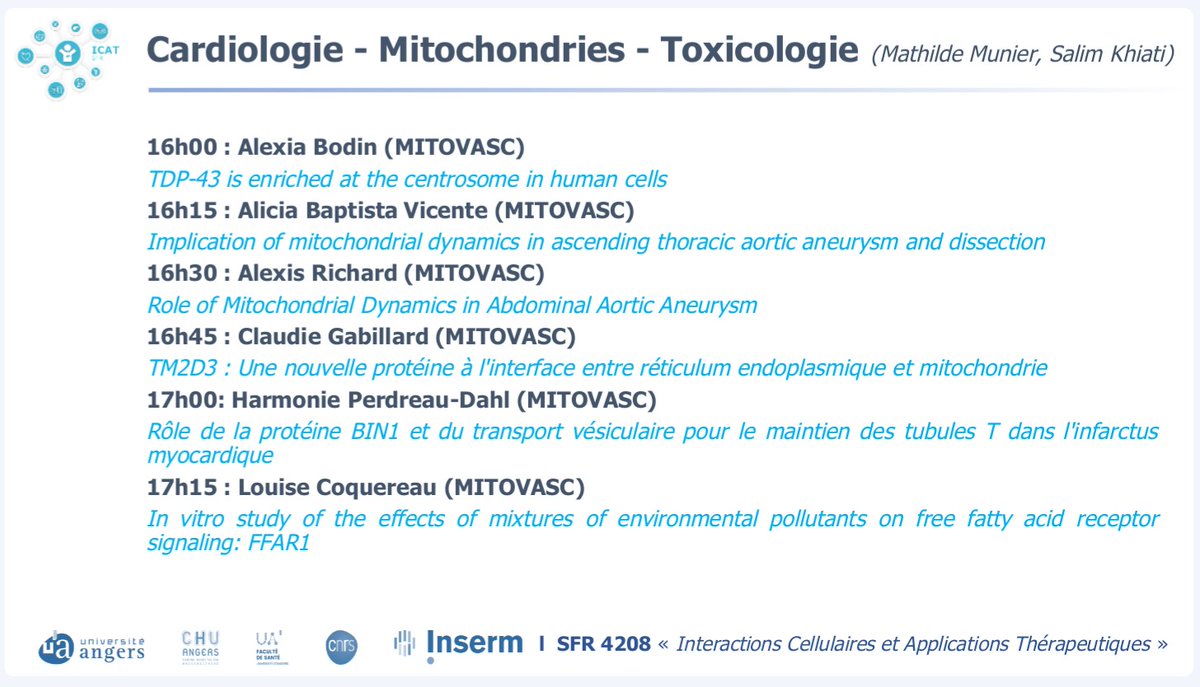 icat_sfr's tweet photo. Dernière session
Cardiologie - Mitochondrie - Toxicologie @mitovasc 
@FacSante_Angers
@UA_Recherche @InsermGrdOuest @chu_angers @LabMint @Crci2naClub @GliadCrci2na @CNRS @gerom_lab @Ester_Irset @PRISM_plateform @FRI_Angers https://t.co/Ol47HmcrZ7