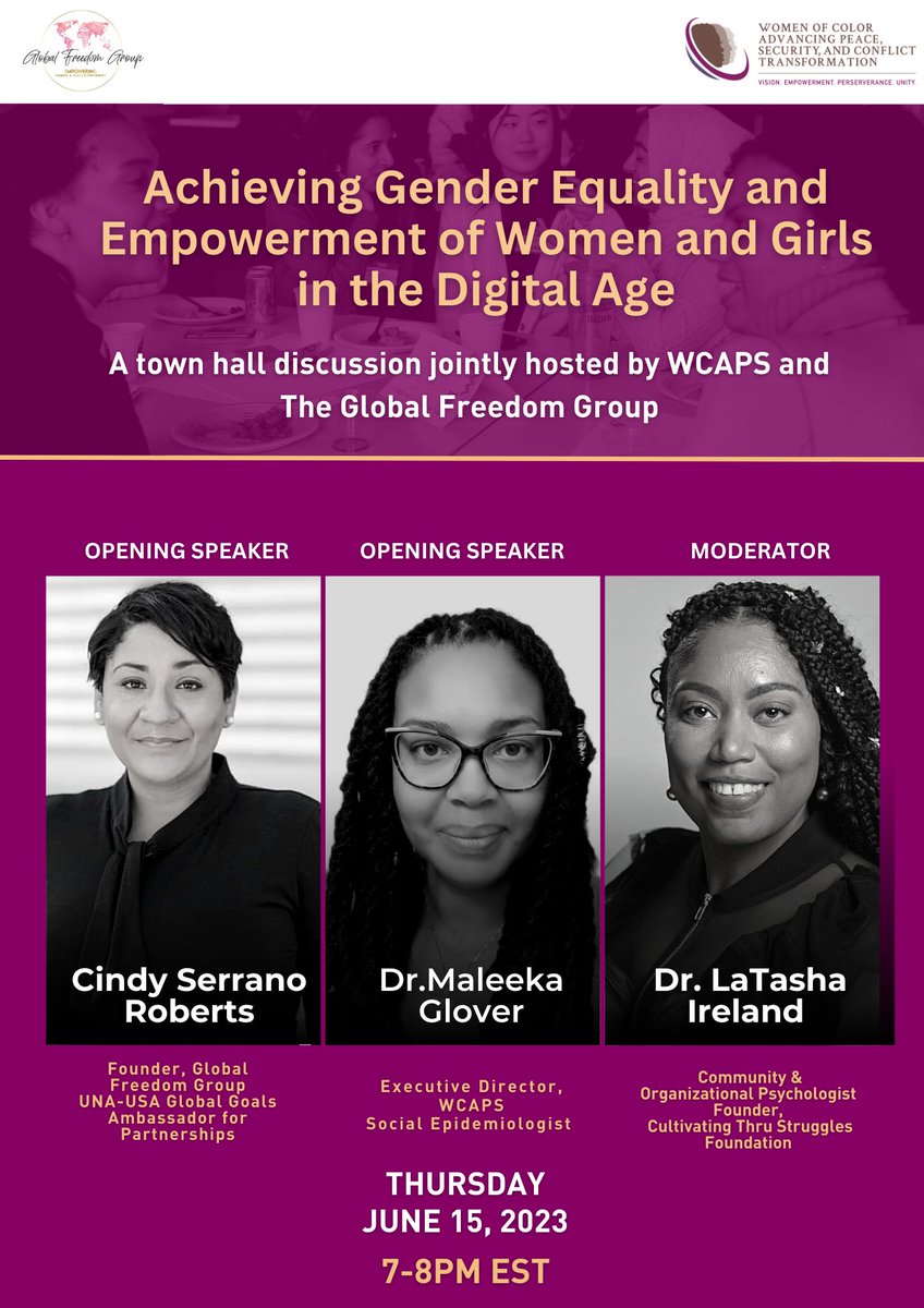 Join WCAPS and The GlobalFreedomGroup for a dynamic town hall to address pressing issues affecting women and girls in the digital space. Together, let's bring awareness, strengthen our voices and make meaningful changes to empower future generations.
RSVP:ow.ly/FRK150OJ4rV