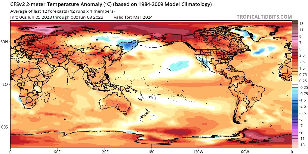 peakaustria's tweet photo. El Niño forecast for Mar 2024 it looks like a total new world and still we are acting like jealous children. 

Even good intention like reducing Sulfur and doing more PV is halfhearted and making the heat worse! https://t.co/EuB2CJaZWQ