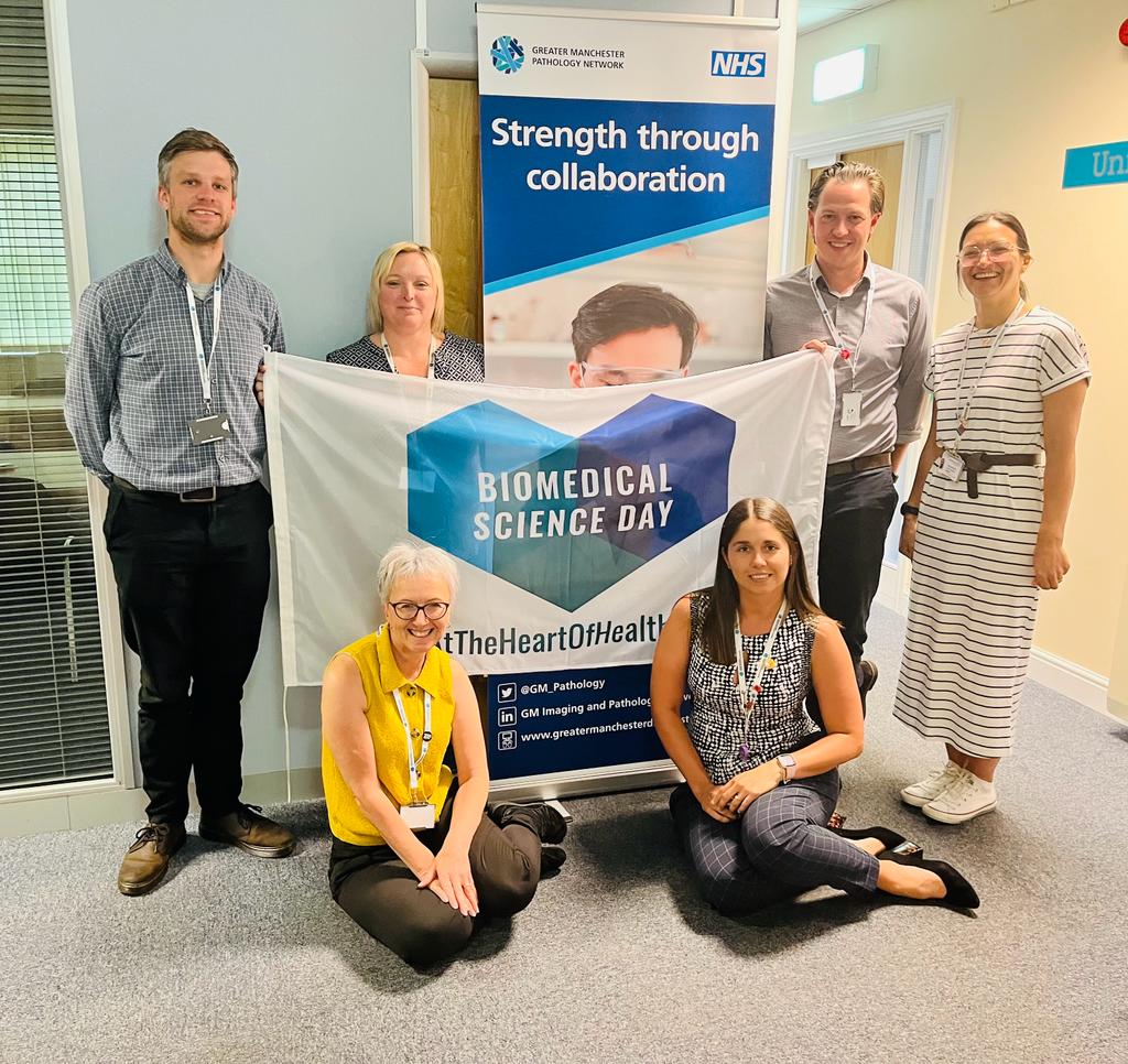 GM_Diagnostics's tweet photo. Team members from the Greater Manchester Pathology Network are celebrating #biomedicalscienceday2023.

#strengththroughcollaboration #attheheartofhealthcare https://t.co/VUPhxdSfRQ