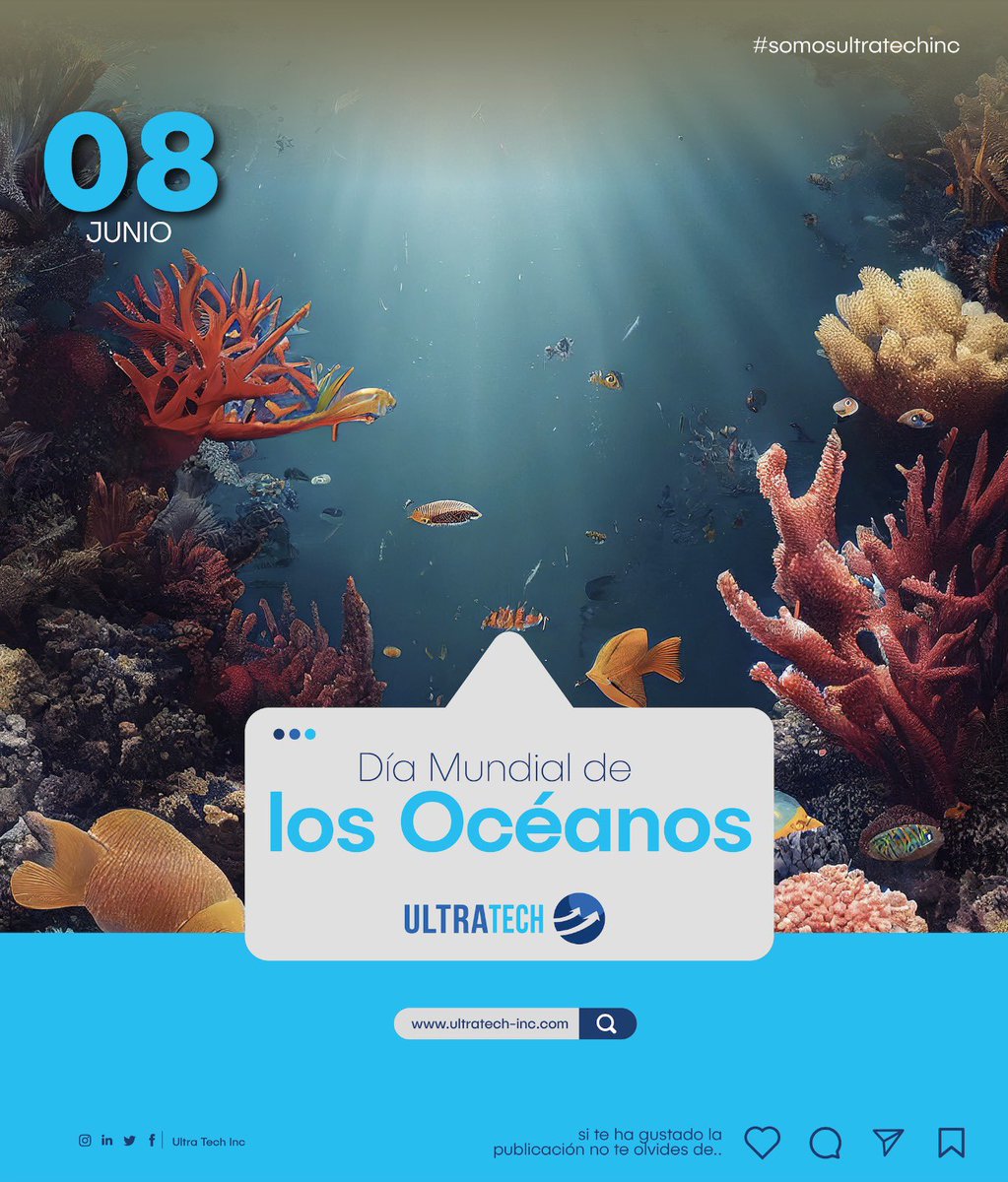 UltraTechIncpty's tweet photo. En el Día Mundial de los Océanos, sumérgete en la magia del azul infinito. Apreciemos la inmensidad y la fragilidad de estos ecosistemas y trabajemos juntos para protegerlos. 💙🐠🌊 

#DíaMundialDeLosOcéanos 
#ultratechincpty
#somosultratechinc https://t.co/JNNGBMfpEv