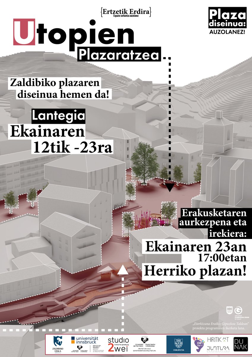 #Zaldibia #ertzetikerdira azken nazioarteko arkitektura lantegi - erakusketa ekainaren 12tik-23ra "Utopien Plazaratzea! <a href="/studio_zwei/">Institut für Gestaltung / Studio2</a> <a href="/upvehu/">UPV/EHU</a> <a href="/zaldibiaeus/">Zaldibiako Udala</a> 
elkarlanean- animatu eta gerturatu ezagutzera! zaldibia.org/EspazioSorkunt…
