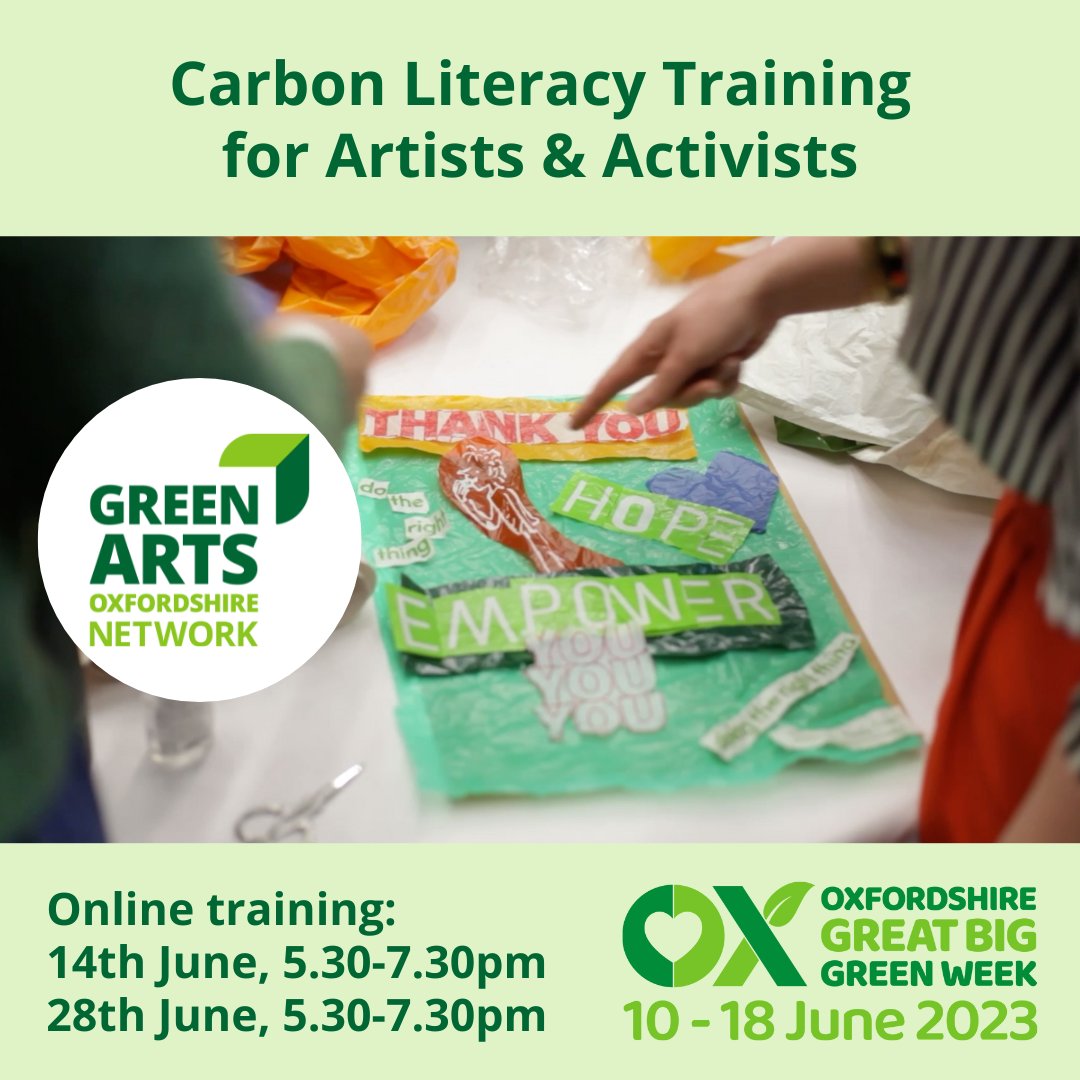 ⭐ CARBON LITERACY TRAINING OPPORTUNITY ⭐
We're offering Oxfordshire’s artists &amp; activists a one-time introductory offer of £10 for a place in the first cohort as part of Great Big Green Week!
Book: eventbrite.co.uk/e/carbon-liter…