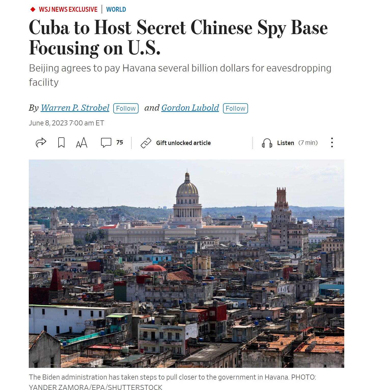 [情報] 美軍情報：中國在古巴秘密建設間諜基地