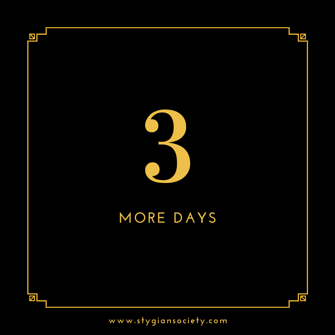 Let the countdown begin! Three days to go until publication day. Soon, you can get your hands on your very own copy of The Stygian Collection!
Tell us: Whose piece are you most excited to read??