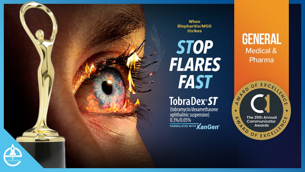 Congrats to all involved in the TobraDex® ST “Stop Flares Fast” campaign, which has been given “Excellence” status in the 2023 <a href="/CommAwards/">Communicator Awards</a> “General–Medical &amp; Pharma” category. Read more on our site. #ElevateTeamwork #hcsm #hcmktg #AdAgency #Advertising buff.ly/3WVGve0