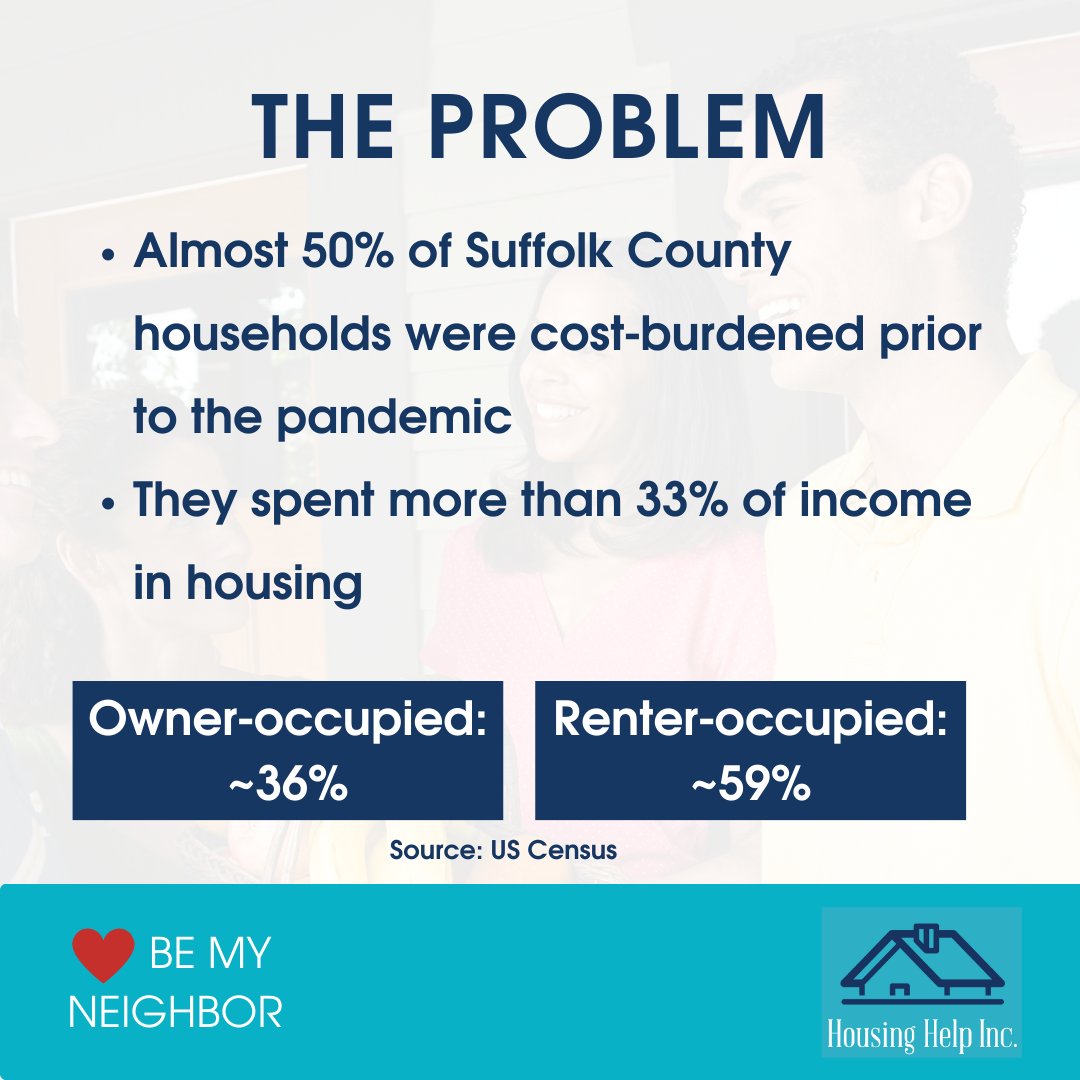 Cost-burdened=More than 1/3 of monthly income goes towards mortgages, maintenance costs, or rent. Too many households in LI - in HUNTINGTON - meet this definition
Petition in bio to support ADUs 
#affordablehousing #HousingForAll #ADU #accessorydwellingunit #huntingtonny #housing