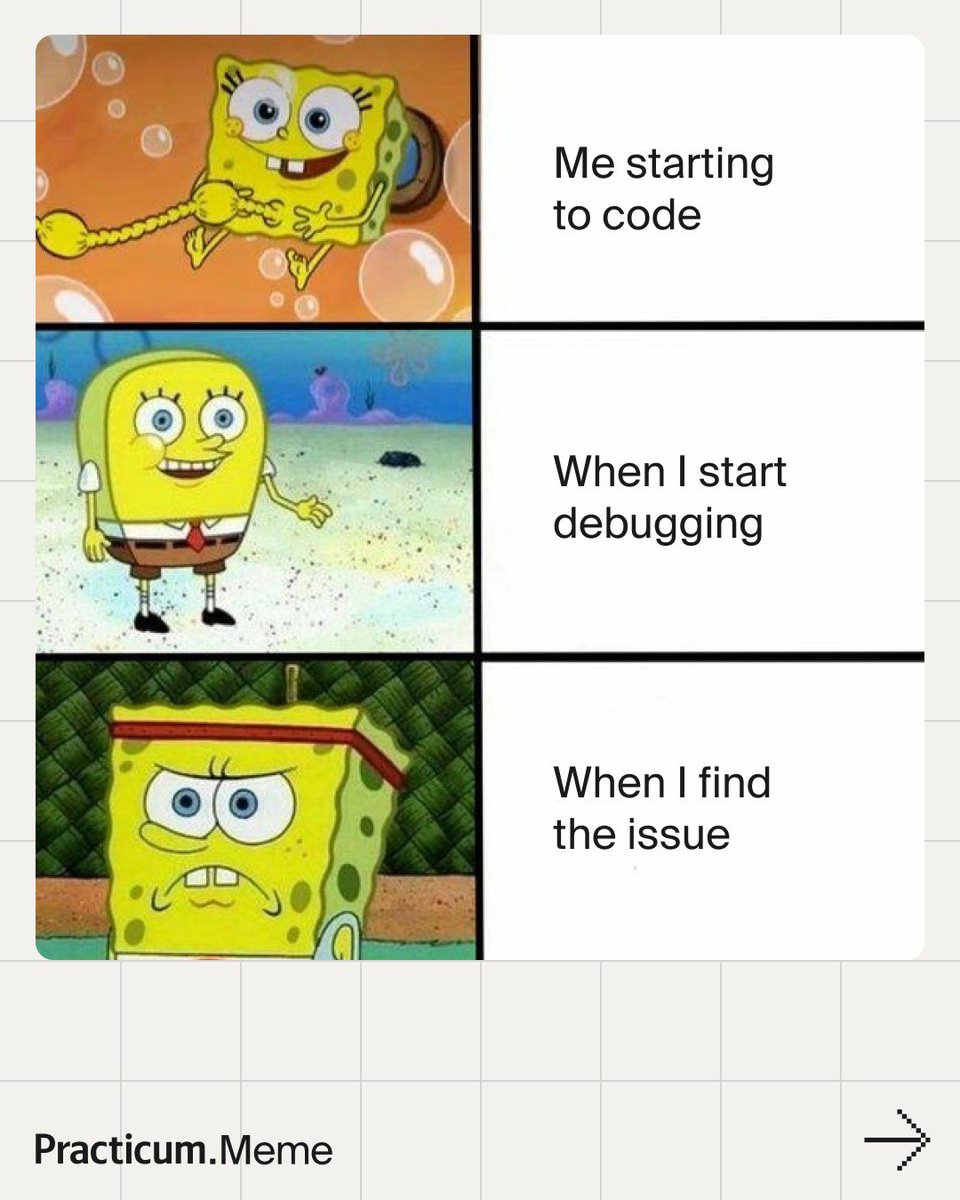 TripleTenTech's tweet image. We have all been here before ๐๐ซ ๐ช๐ฅ
#TrustTheProcess #CodingProgress #CodeMastery #TechPowerUp #Memes #CodingMeme #Debugging