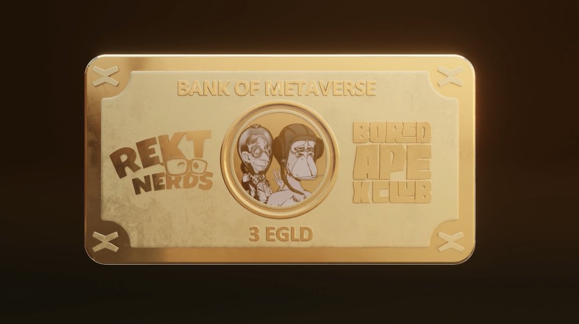 kyry18's tweet photo. With a highly inovative and rewarding idea, @BoredApeXClub and @RektNerdsNFT presents you the #BankofMetaverse Good things happen for those who wait and the wait is almost over. https://t.co/Y8QJndPNtD