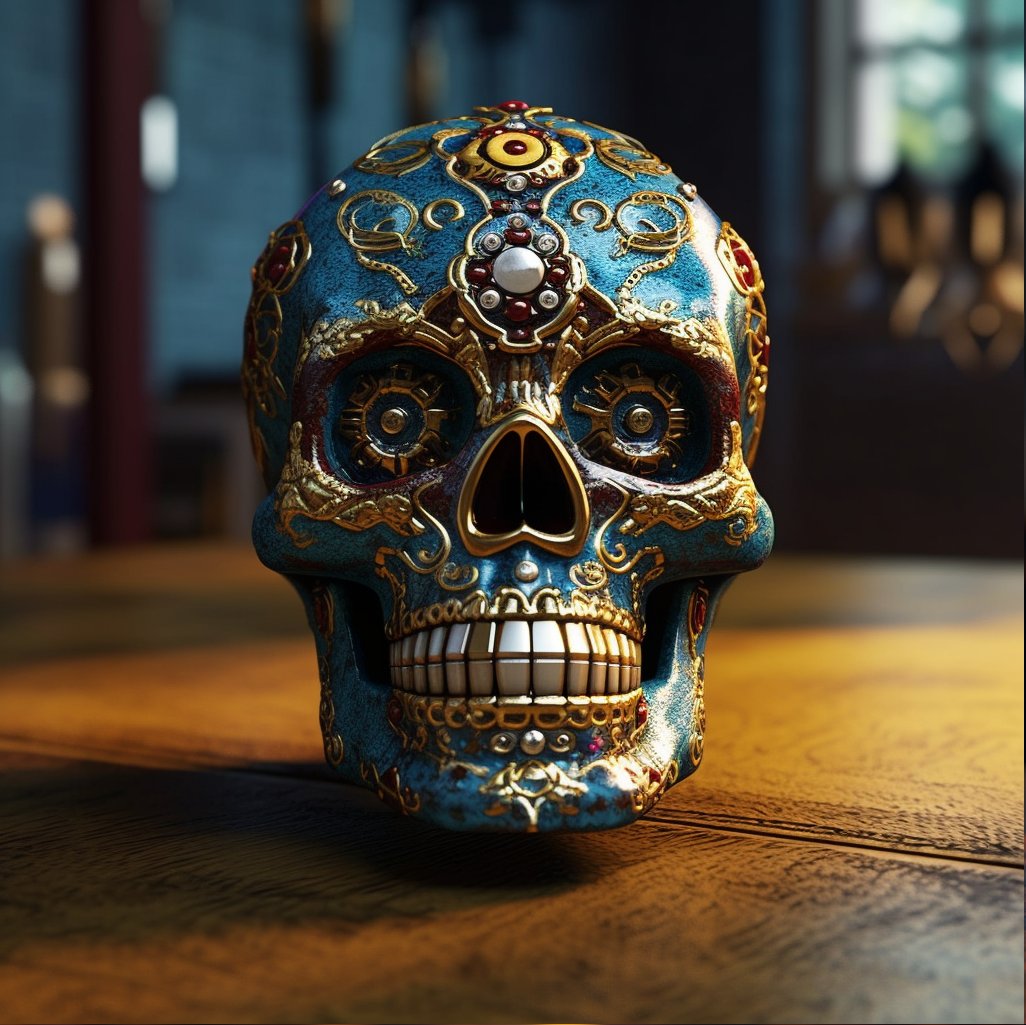 @Tazibao22 Portrait of reliquary calavera, ornate with diamonds