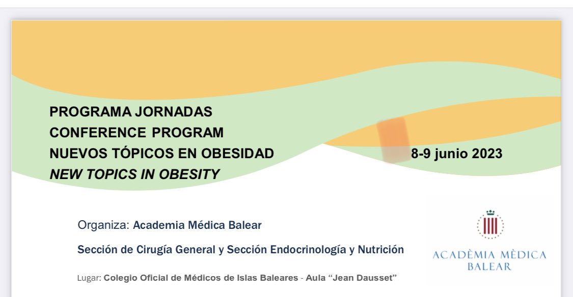 Ale Bianchi (@aplbianchi) on Twitter photo JORNADAS NUEVOS TÓPICOS EN OBESIDAD. <a href="/COMbalears/">Comib</a> <a href="/AMBalear/">AcadèmiaMèdicaBalear</a> <a href="/sobacir/">SOBACIR</a> <a href="/obesidadSECO/">SECO - Sociedad Española de Cirugía de la Obesidad</a> <a href="/SociedadSeedo/">Seedo</a> <a href="/CinibConsultas/">centrodeobesidadenmallorca</a> <a href="/doctorpagan/">doctoralbertopagan</a> #obesidad #nutrition JORNADAS NUEVOS TÓPICOS EN OBESIDAD. <a href="/COMbalears/">Comib</a> <a href="/AMBalear/">AcadèmiaMèdicaBalear</a> <a href="/sobacir/">SOBACIR</a> <a href="/obesidadSECO/">SECO - Sociedad Española de Cirugía de la Obesidad</a> <a href="/SociedadSeedo/">Seedo</a> <a href="/CinibConsultas/">centrodeobesidadenmallorca</a> <a href="/doctorpagan/">doctoralbertopagan</a> #obesidad #nutrition