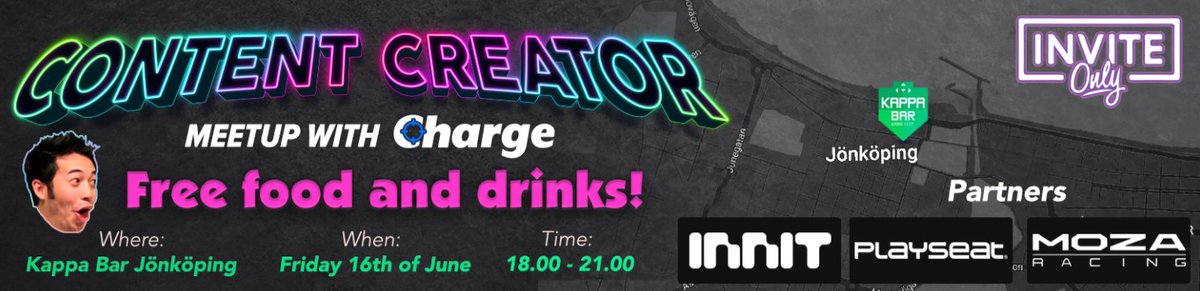 The fourth edition!    

The Charge Creator dinner will happen next Friday just before welcomehack! It’s food, It’s drinks! It’s pog! 
   
Sign up here - forms.gle/eTJ2WG5QABRs6G……  

Together with   innit.audio , mozaracing.com and  playseat.com